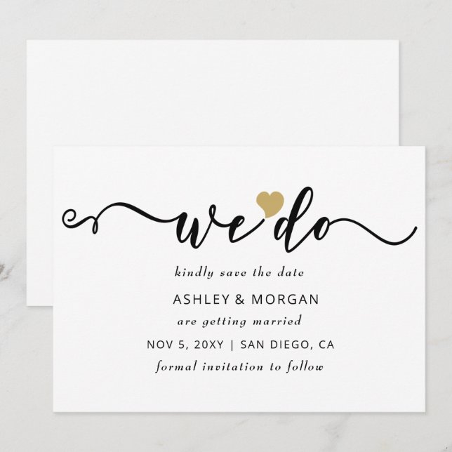 Simple Minimal Elegant Script Gold Heart We Do Save The Date (Front/Back)
