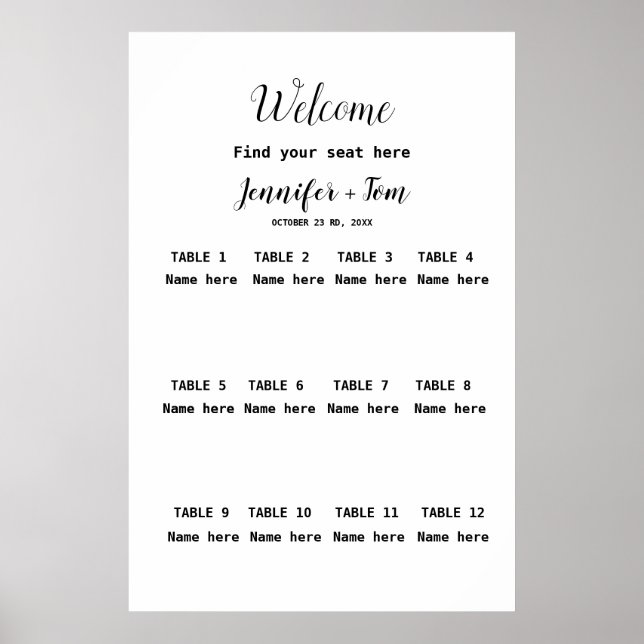 SIMPLE MINIMAL ELEGANT WEDDING SEATING CHART (Front)