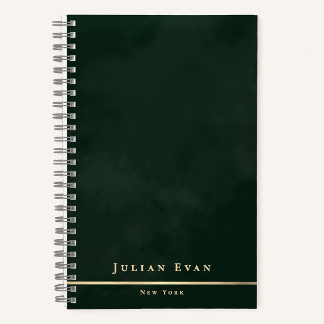 Simple Minimal Emerald Green & Gold Shiny Spiral Notebook (Front)