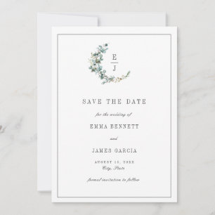 Simple Minimal Eucalyptus Wreath Monogram Wedding Save The Date