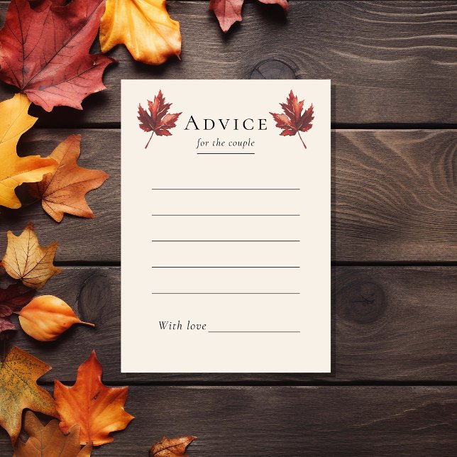 Simple Minimal Fall Leaf Cream Wedding Advice Card (Creator Uploaded)