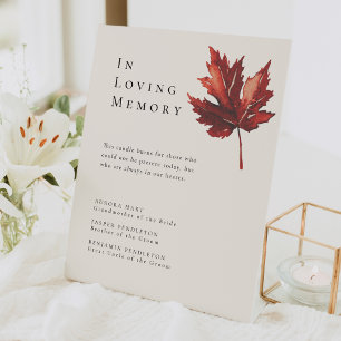 Simple Minimal Fall Leaf Cream Wedding Memorial Pedestal Sign