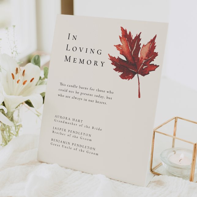Simple Minimal Fall Leaf Cream Wedding Memorial Pedestal Sign (Creator Uploaded)