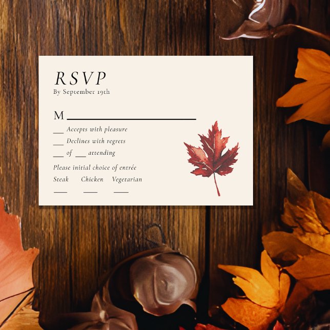 Simple Minimal Fall Leaf Cream Wedding Menu RSVP (Creator Uploaded)