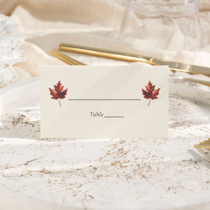Simple Minimal Fall Leaf Cream Wedding Place Card