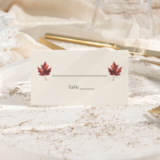 Simple Minimal Fall Leaf Cream Wedding Place Card (Creator Uploaded)