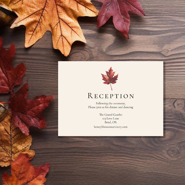 Simple Minimal Fall Leaf Cream Wedding Reception Enclosure Card (Creator Uploaded)