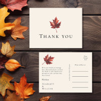 Simple Minimal Fall Leaf Cream Wedding Thank You