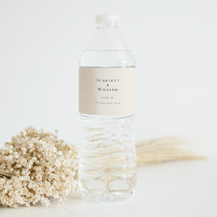 Simple Minimal Fall Leaf Cream Wedding Water Bottle Label