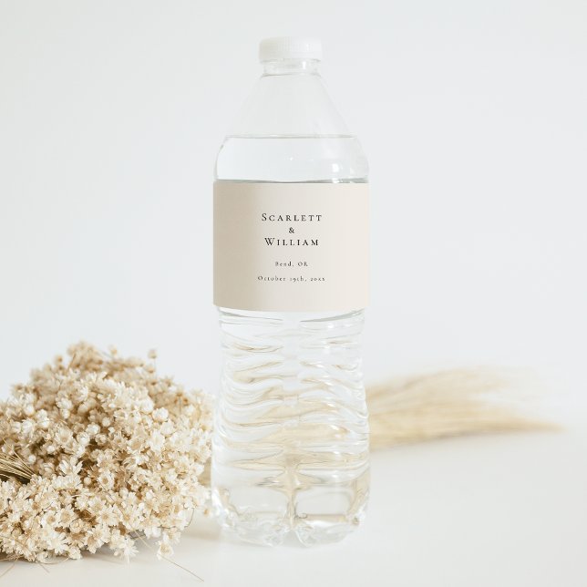 Simple Minimal Fall Leaf Cream Wedding Water Bottle Label (Creator Uploaded)