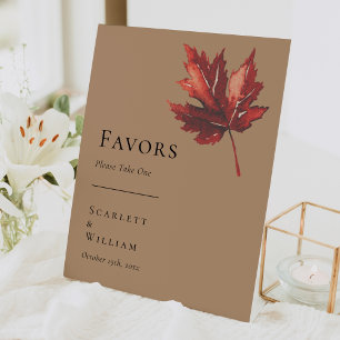 Simple Minimal Fall Leaf Terracotta Wedding Favour Pedestal Sign