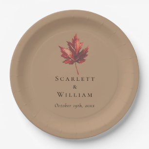 Simple Minimal Fall Leaf Terracotta Wedding Paper Plate