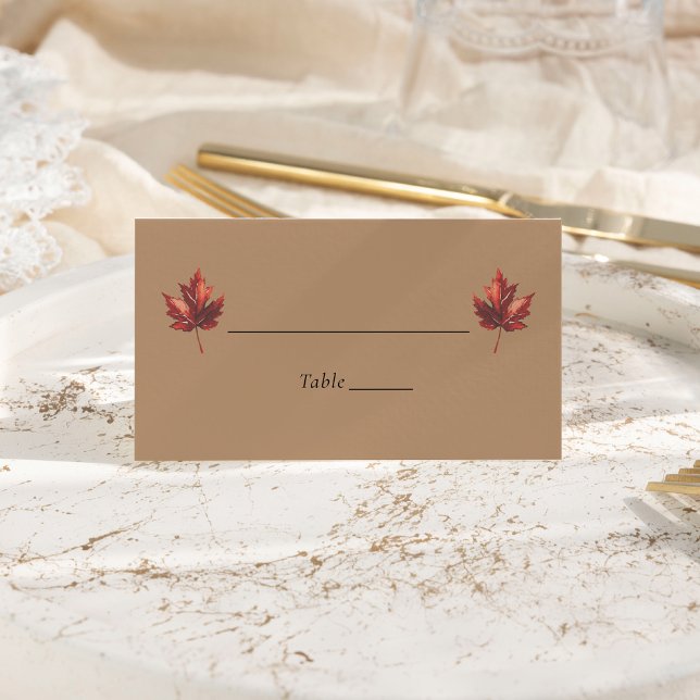 Simple Minimal Fall Leaf Terracotta Wedding Place Card (Creator Uploaded)