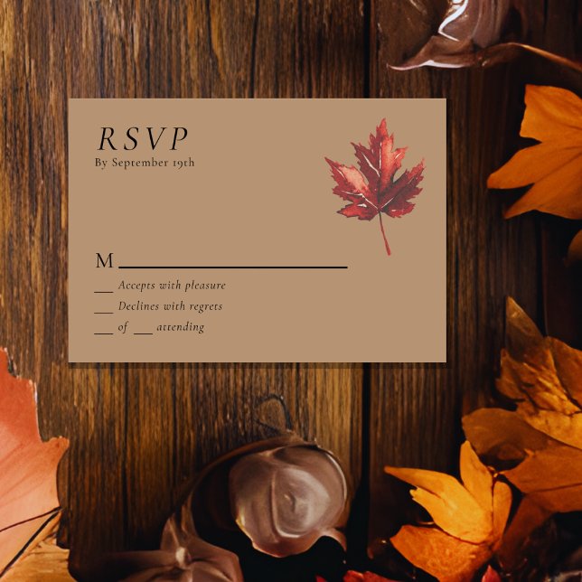 Simple Minimal Fall Leaf Terracotta Wedding RSVP (Creator Uploaded)