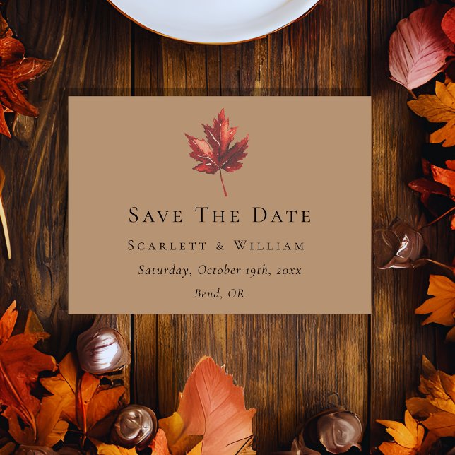 Simple Minimal Fall Leaf Terracotta Wedding Save The Date (Creator Uploaded)