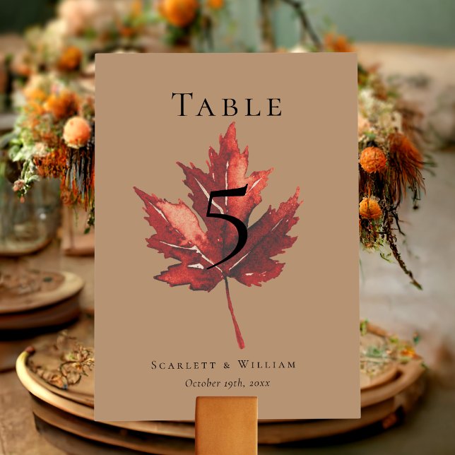 Simple Minimal Fall Leaf Terracotta Wedding Table Number (Creator Uploaded)