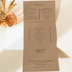 Simple Minimal Fall Leaf Terracotta Wedding Tri-Fold Invitation