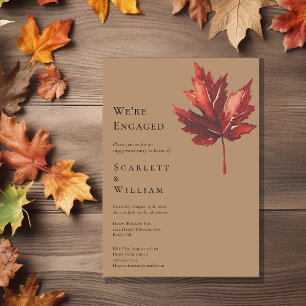 Simple Minimal Fall Leaf Terracotta We're Engaged Invitation