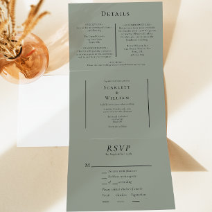 Simple Minimal Fall Sage Green Entree RSVP Wedding Tri-Fold Invitation
