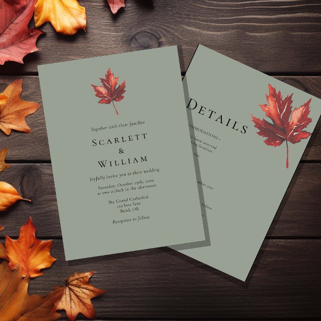 Simple Minimal Fall Sage Green Wedding Details And Invitation (Creator Uploaded)