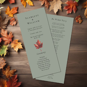Simple Minimal Fall Sage Green Wedding Program