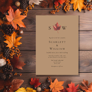 Simple Minimal Fall Terracotta Monogram Wedding Invitation