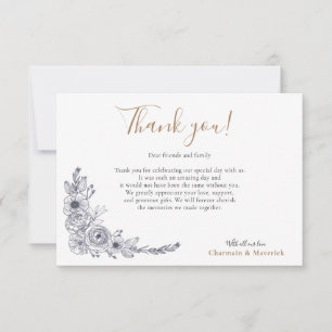 Simple Minimal Floral Black and White Wedding Thank You Card