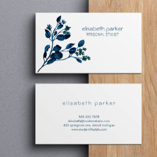 Simple minimal floral blue and white feminine chic business card