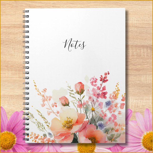 Simple Minimal Floral Everyday Notebook For Her (Customizable wildflower notebook is simple and so pretty!)