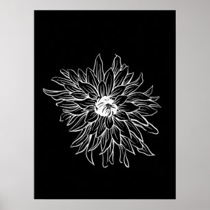 Simple Minimal Floral Line Art Flower Black White Poster