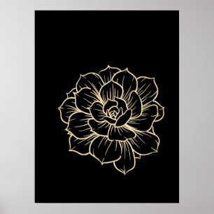 Simple Minimal Floral Line Art Flower Black Yellow Poster
