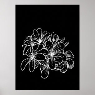 Simple Minimal Floral Line Art Flowers Black White Poster