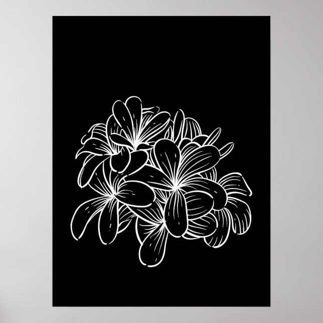 Simple Minimal Floral Line Art Flowers Black White Poster (Front)