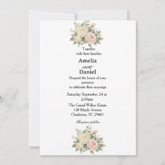Simple Minimal Floral Wedding  Invitation