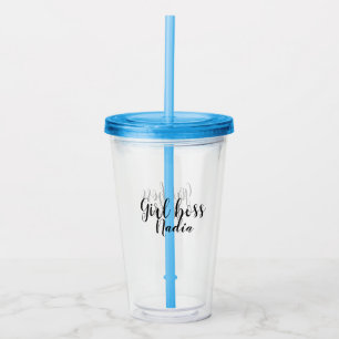 simple minimal girl boss add name text image busin acrylic tumbler