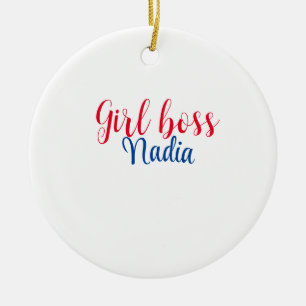 simple minimal girl boss add name text image busin ceramic ornament