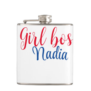 simple minimal girl boss add name text image busin hip flask