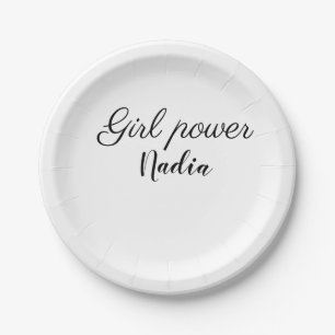 simple minimal girl power add name text image busi paper plate
