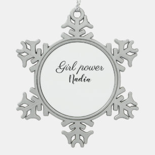 simple minimal girl power add name text image busi snowflake pewter christmas ornament