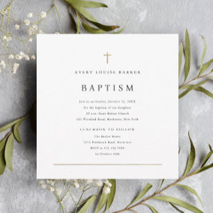 Simple Minimal Gold Cross Religious Baptism Invitation