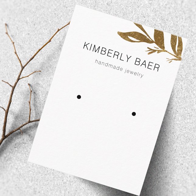 Simple Minimal Gold Greenery White Earring Display Business Card (Creator Uploaded)