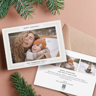 Simple Minimal Gold Square Border Photo Collage Holiday Card