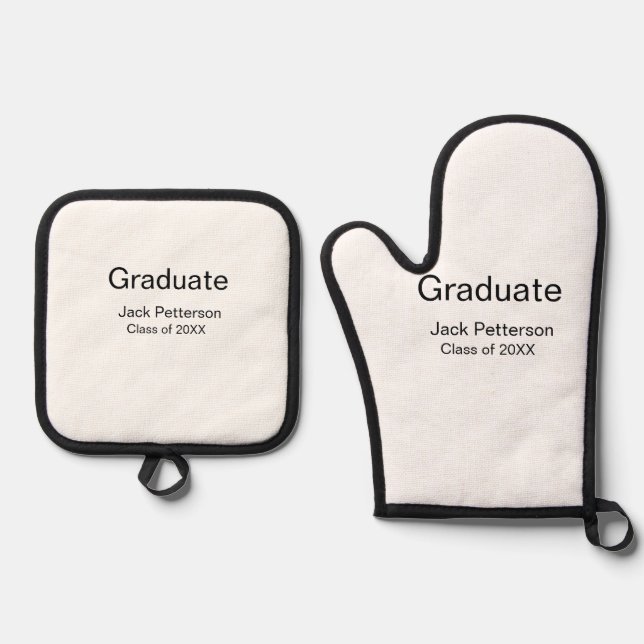 simple minimal graduate add name modern class  oven mitt & pot holder set (Front)