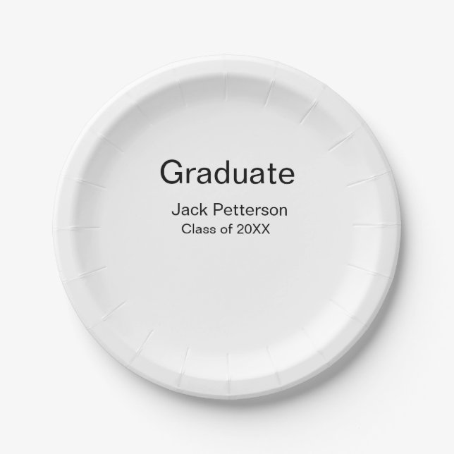 simple minimal graduate add name modern class  paper plate (Front)