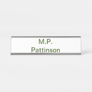 Simple minimal green add your text name photo cust desk name plate