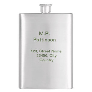 Simple minimal green add your text name photo cust hip flask