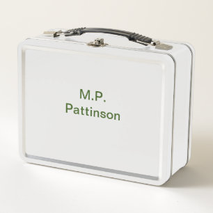 Simple minimal green add your text name photo cust metal lunch box