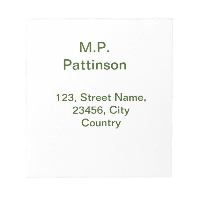 Simple minimal green add your text name photo cust notepad (Front)