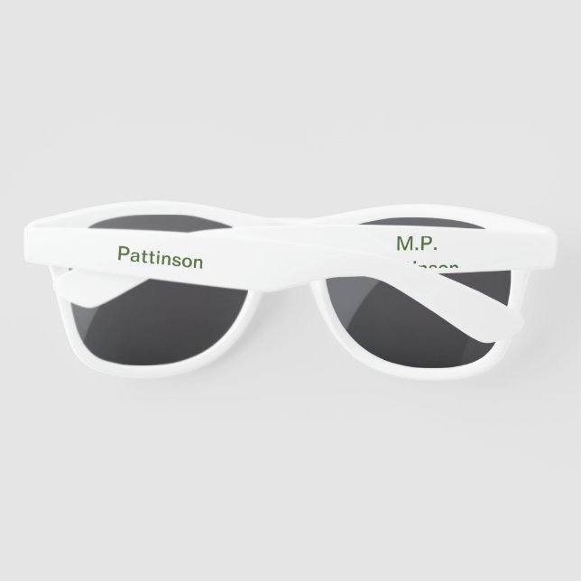 Simple minimal green add your text name photo cust sunglasses (Back)