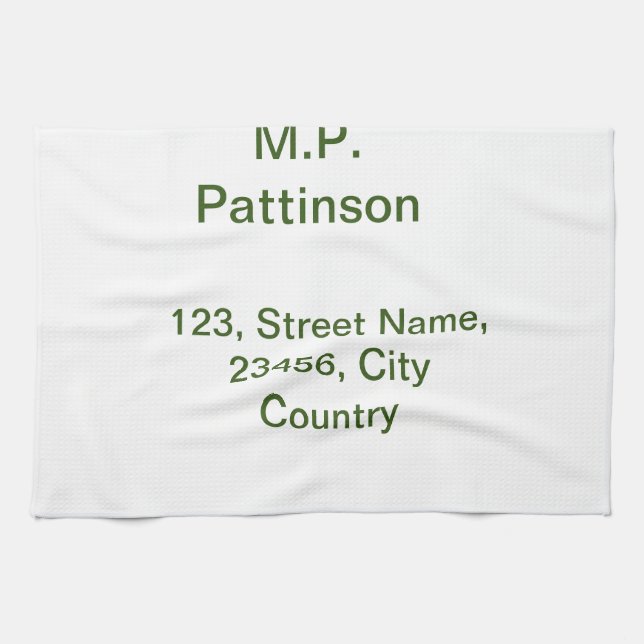 Simple minimal green add your text name photo cust tea towel (Horizontal)